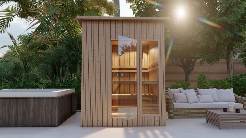 Prosklený smrkový saunový domek 200x180cm