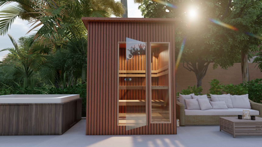 Prosklený cedrový saunový domek 200x180