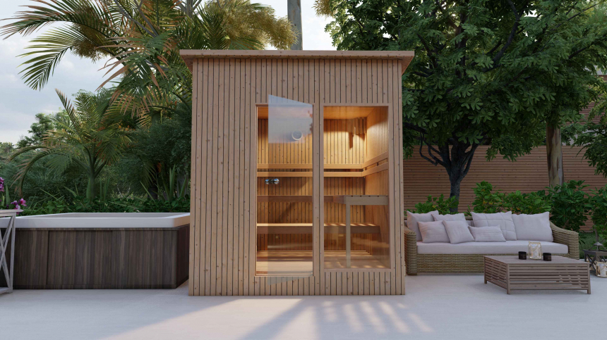 Prosklený smrkový saunový domek 230x210 cm - typ 1